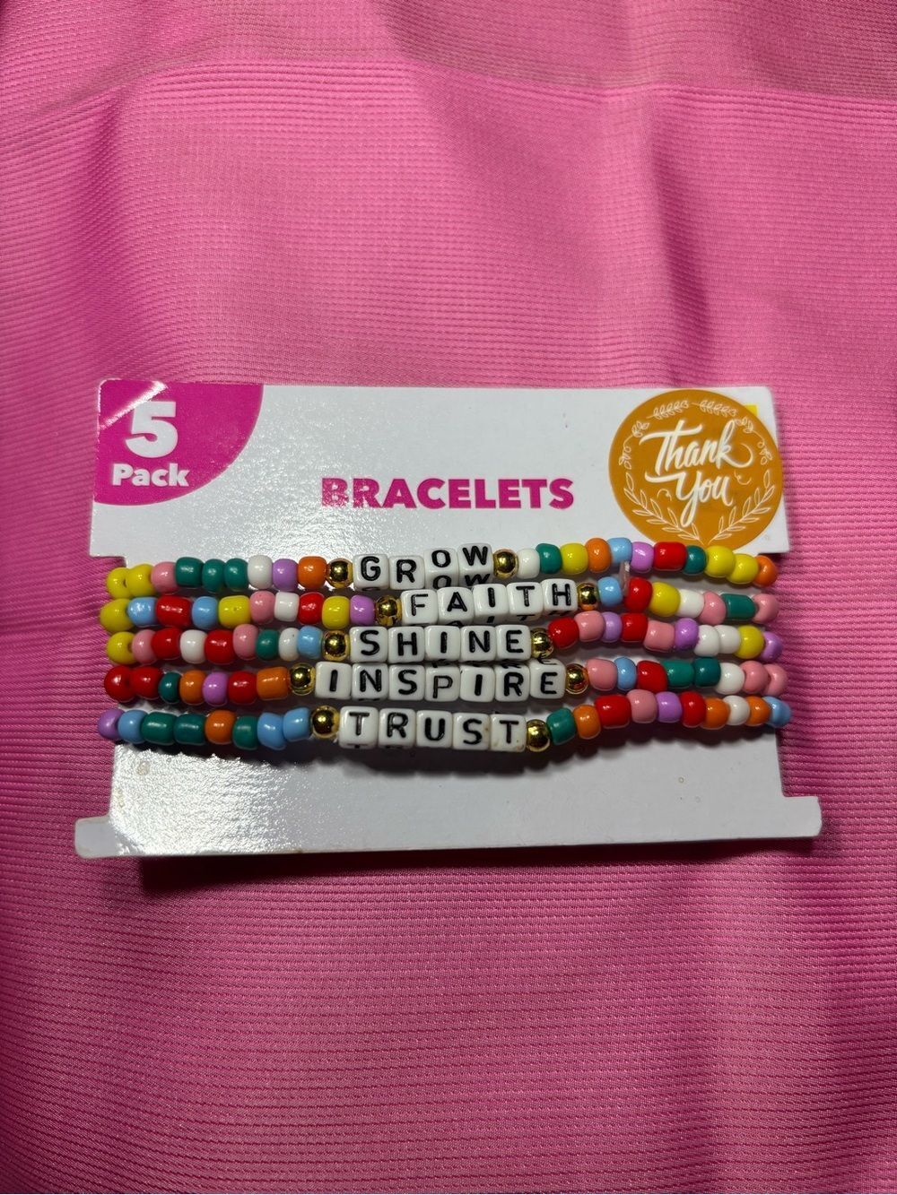 5 New Colorful Beaded Word Bracelets - Grow Faith Shine Inspire Trust